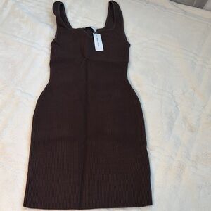 Babaton Elegant Brown Ribbed Dress